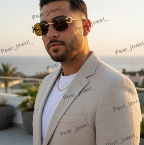 Iced Out VVS Moissanite Diamond Rimless Sunglasses 925 Silver HipHop Shades