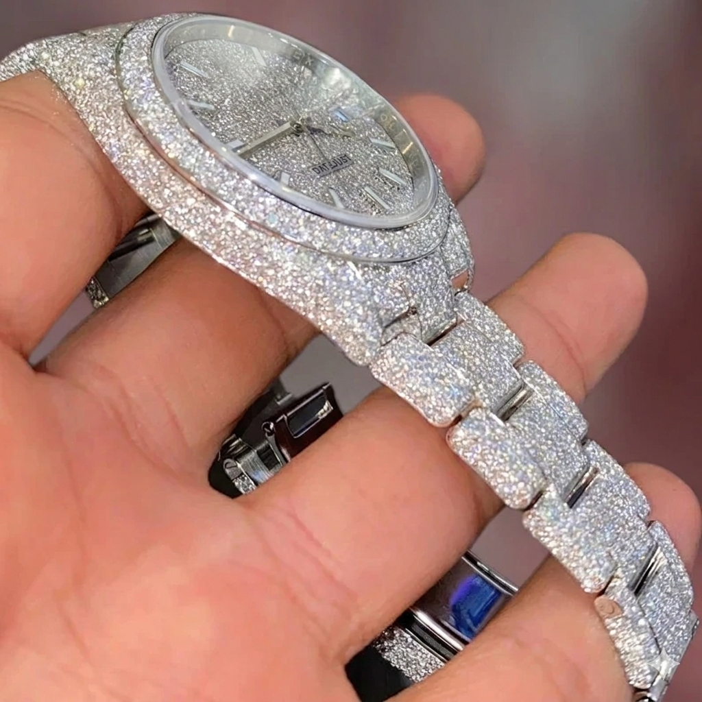 Iced Out Stainless Steel Watch VVS Moissanite Diamond Wrist Watch