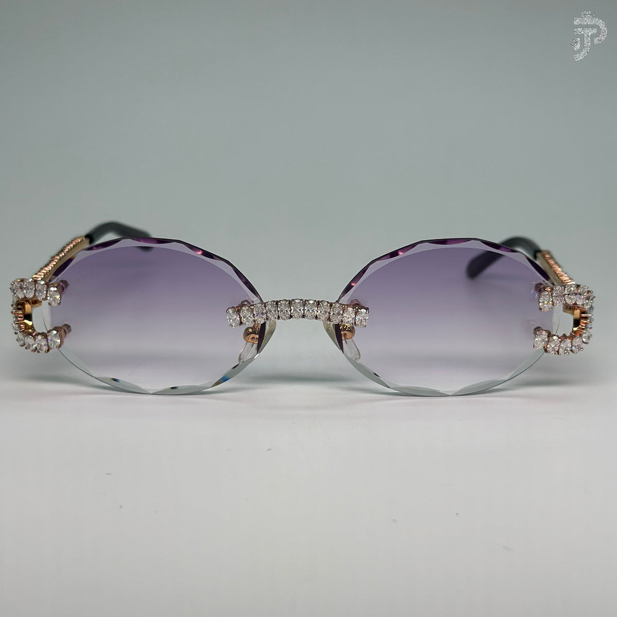 Unisex Wear Oval Cut Diamond Glasses With Purple Gradiant Glasses