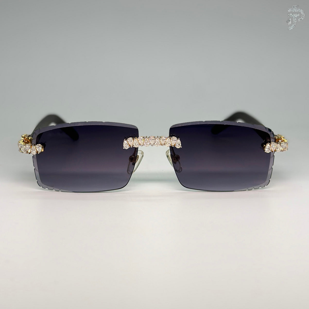 Black Gradiant Glasses With Rhodium Plated Pear Cut Diamond Glasses