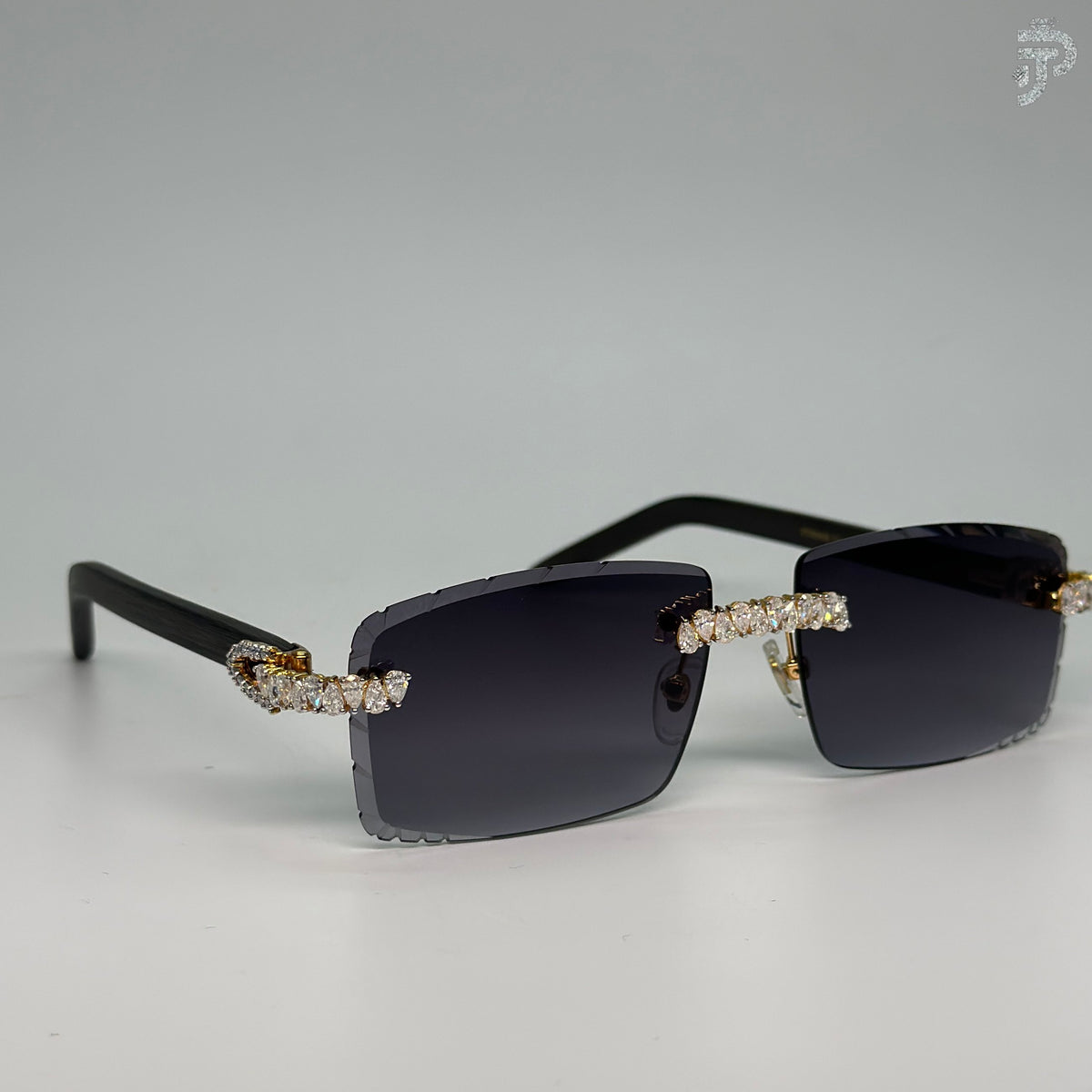 Black Gradiant Glasses With Rhodium Plated Pear Cut Diamond Glasses