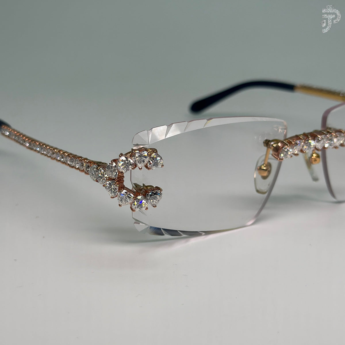 Rhodium Plated VVS Clarity Moissanite Diamond Glasses With White Glasses
