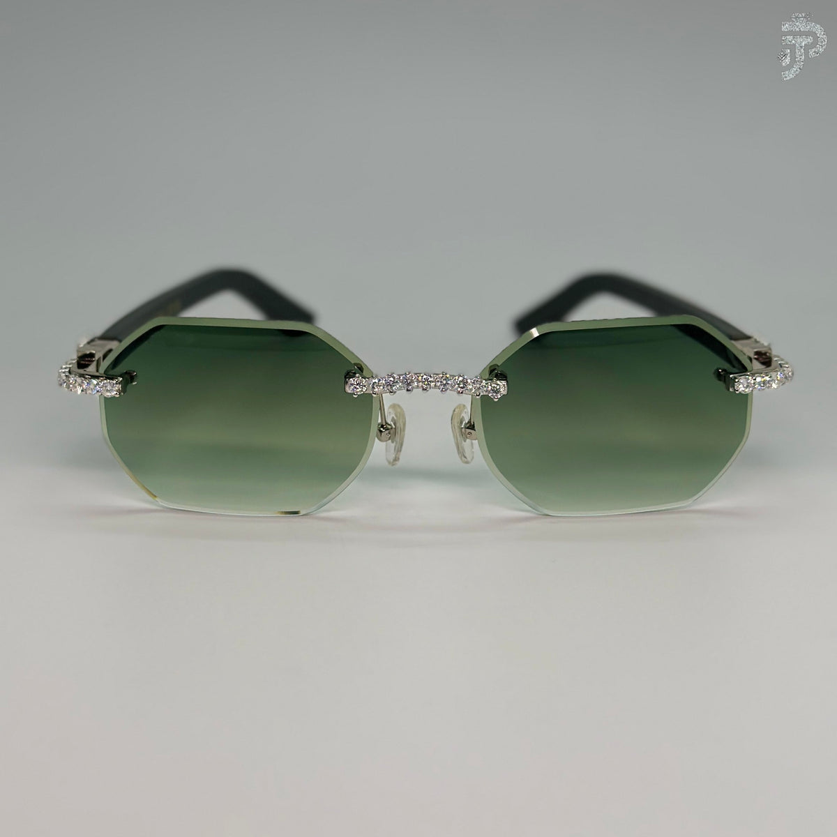 Green Gradient Glass & VVS Round Brilliant Cut Moissanite Stone Glasses