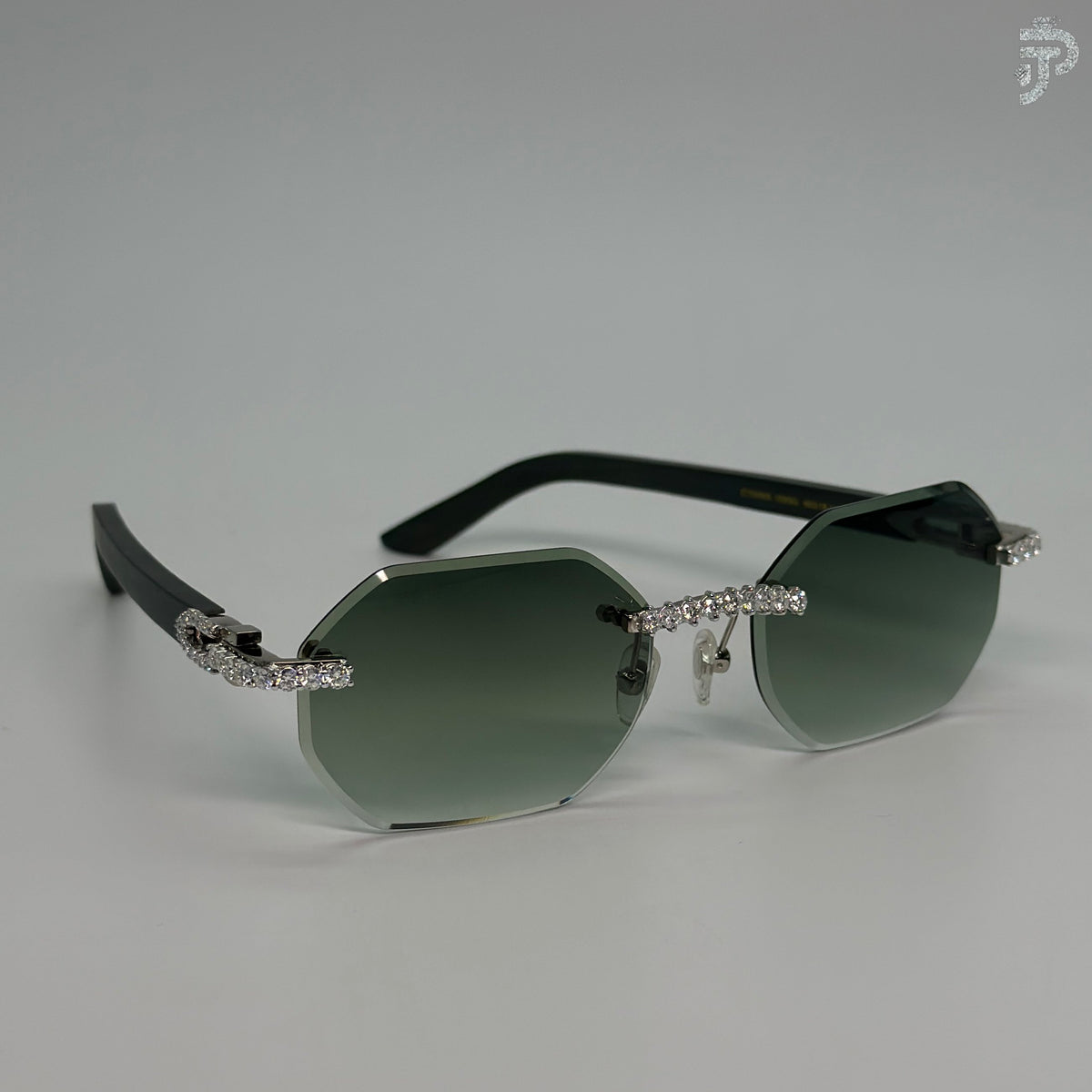 Green Gradient Glass & VVS Round Brilliant Cut Moissanite Stone Glasses