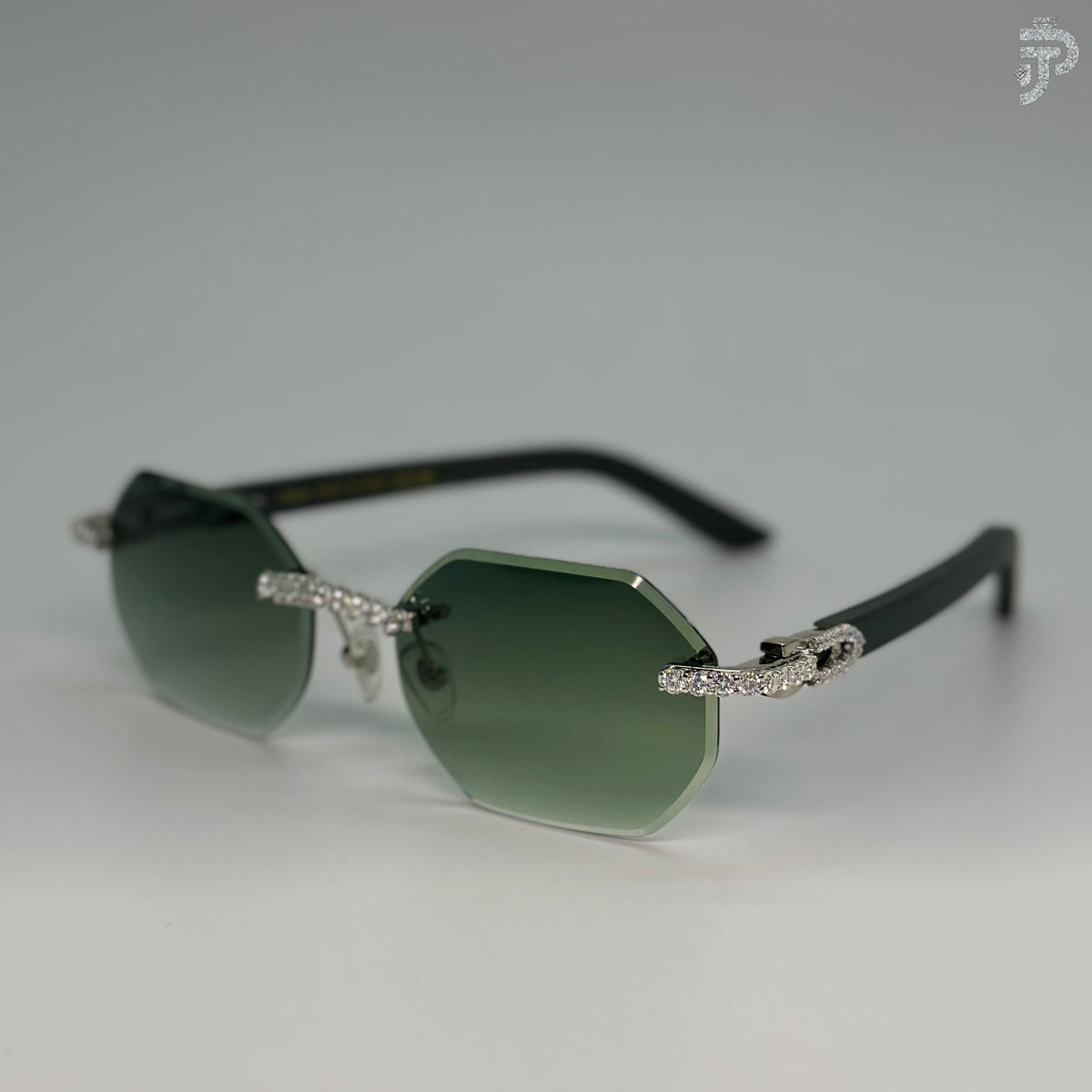 Green Gradient Glass & VVS Round Brilliant Cut Moissanite Stone Glasses