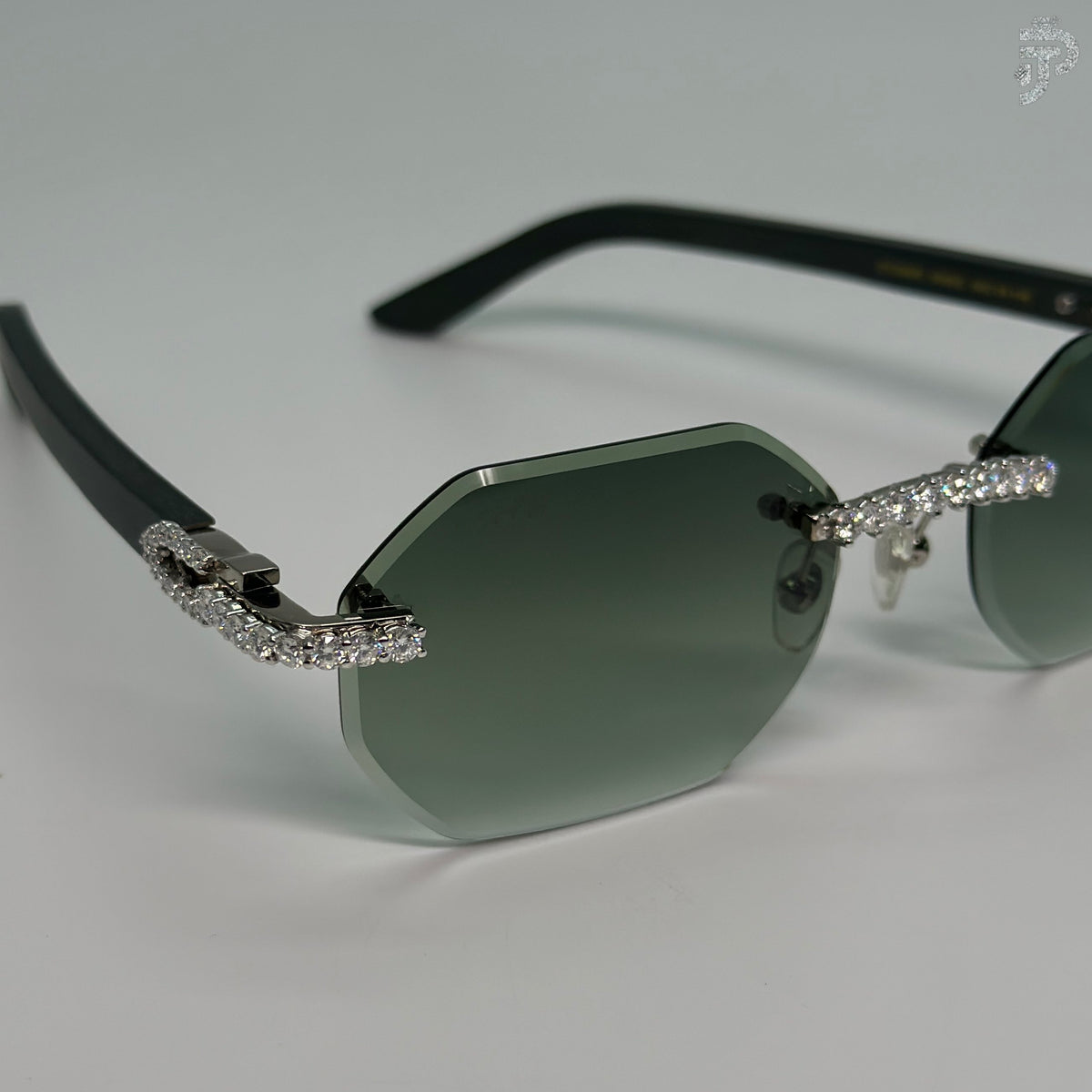 Green Gradient Glass & VVS Round Brilliant Cut Moissanite Stone Glasses