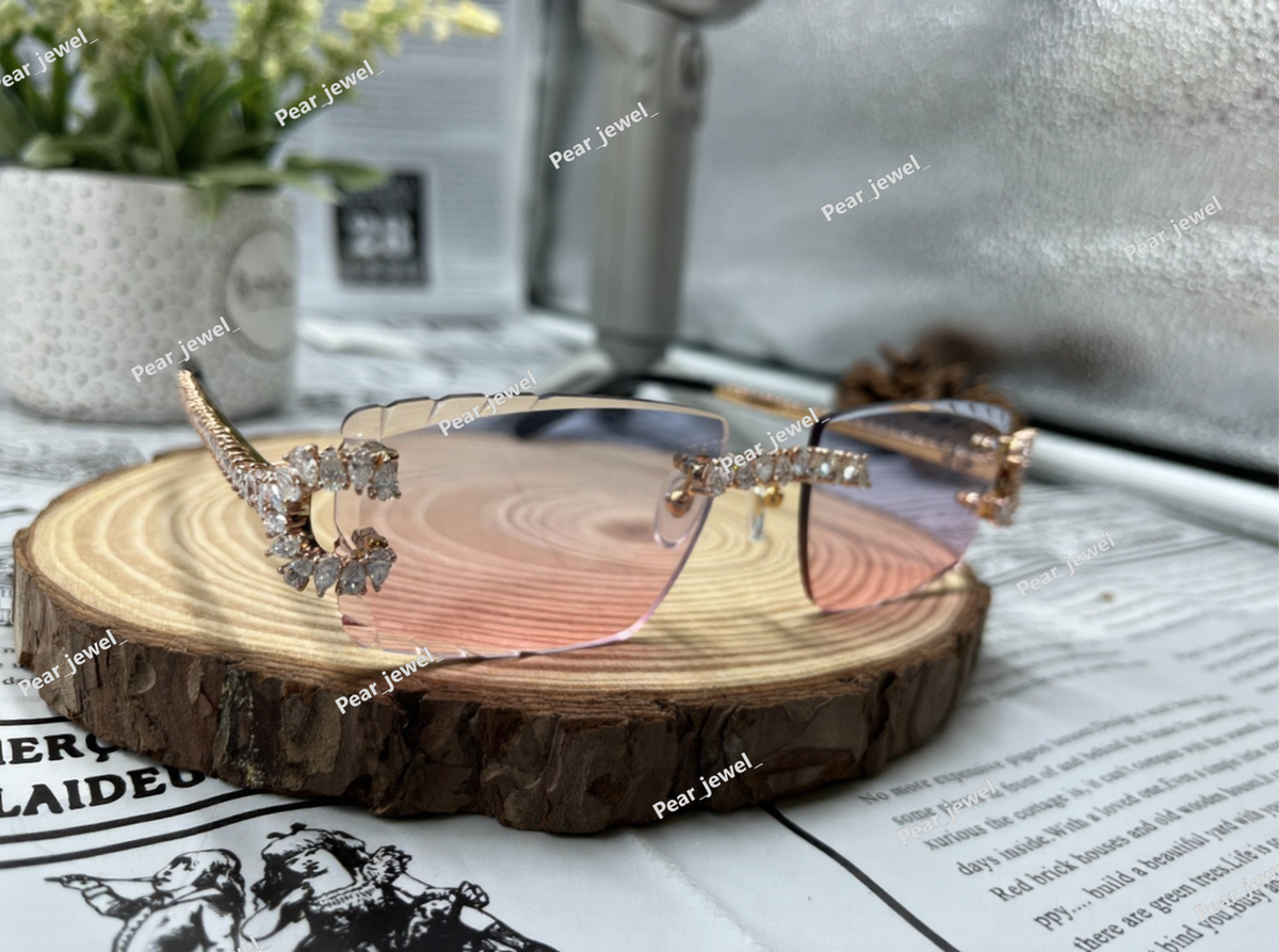 925 Silver Pear Cut Moissanite Diamond Rimless Sunglasses For Unisex