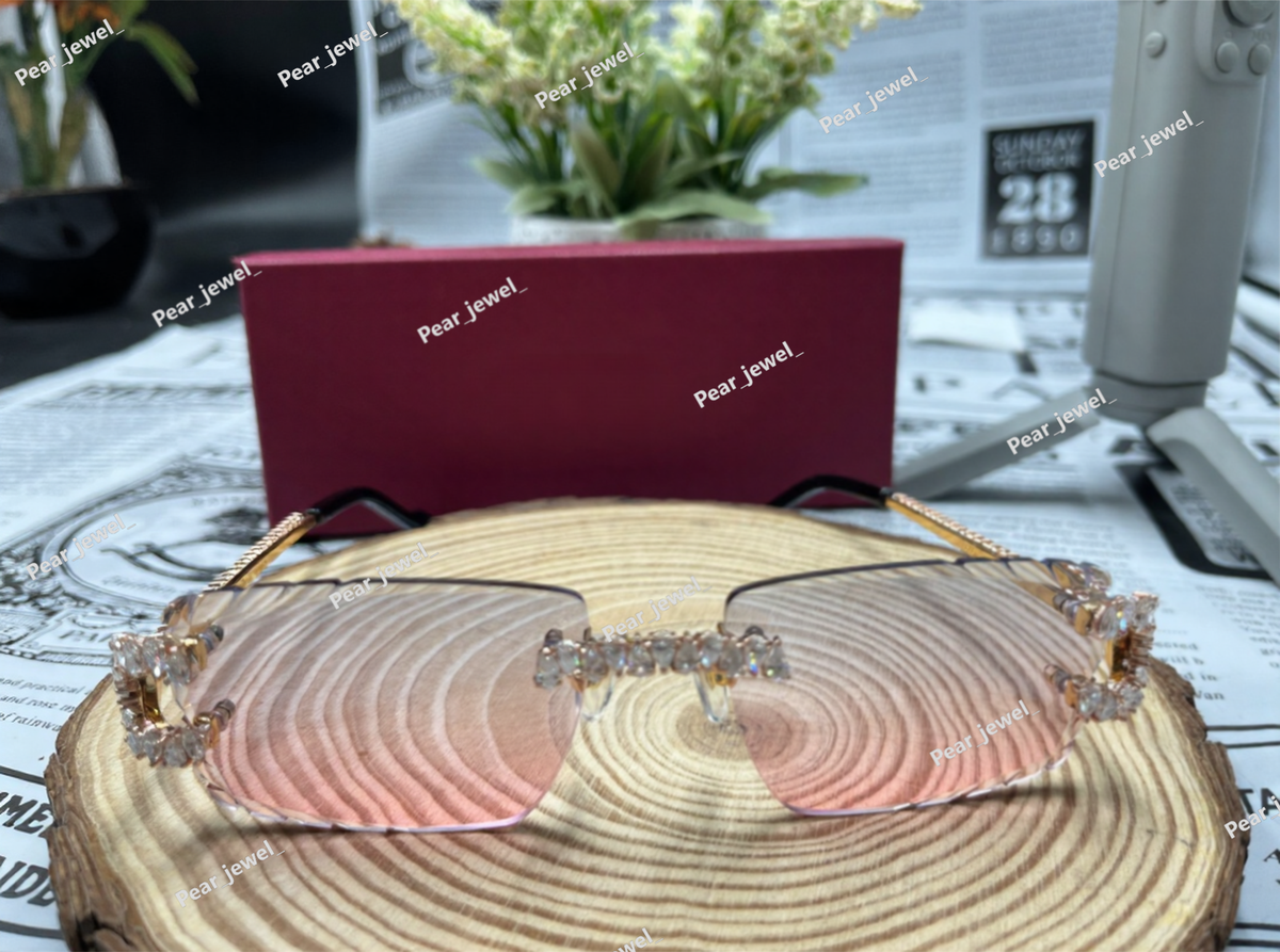 925 Silver Pear Cut Moissanite Diamond Rimless Sunglasses For Unisex