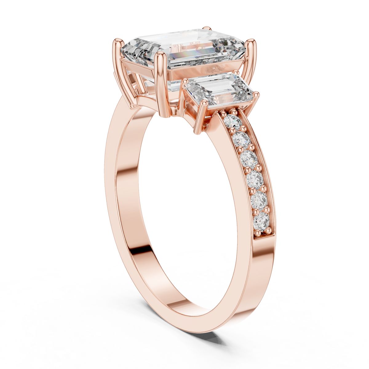 Trilogy Emerald Cut Diamond  Engagement Ring