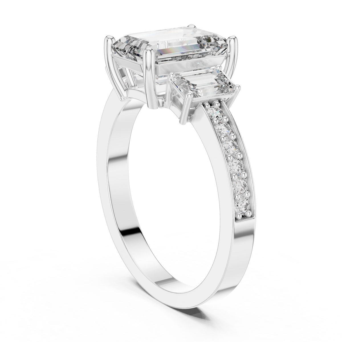Trilogy Emerald Cut Diamond  Engagement Ring