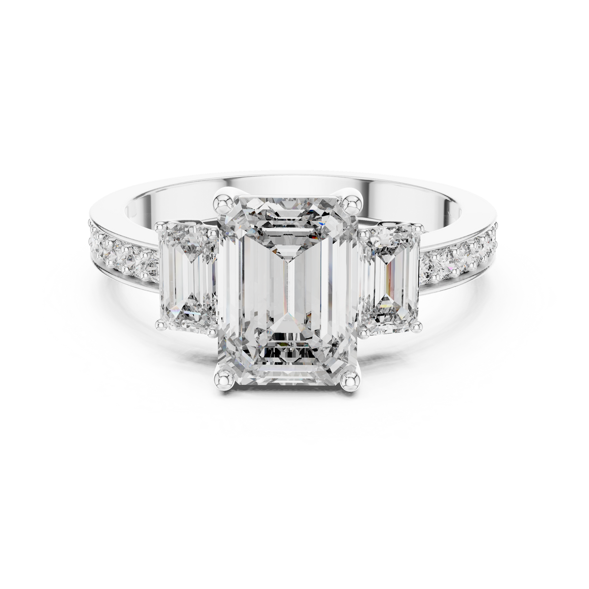 Trilogy Emerald Cut Diamond  Engagement Ring