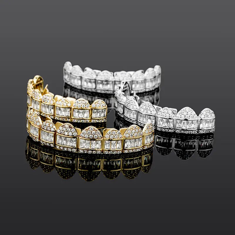 Iced Out 925 Silver VVS Baguette Moissanite Diamonds HipHop Grillz