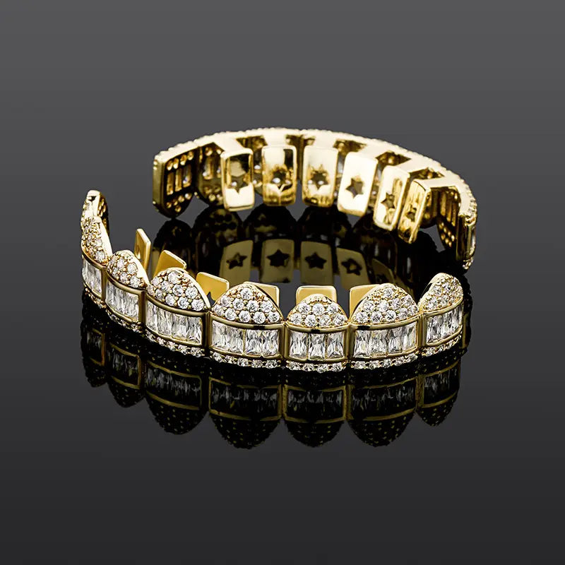Iced Out 925 Silver VVS Baguette Moissanite Diamonds HipHop Grillz