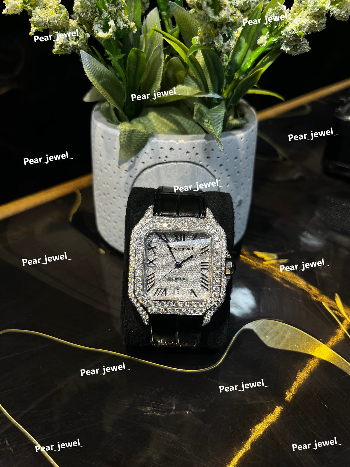 Iced Out Square Roman Dial Watch Moissanite Diamond Luxury Wrist Watch