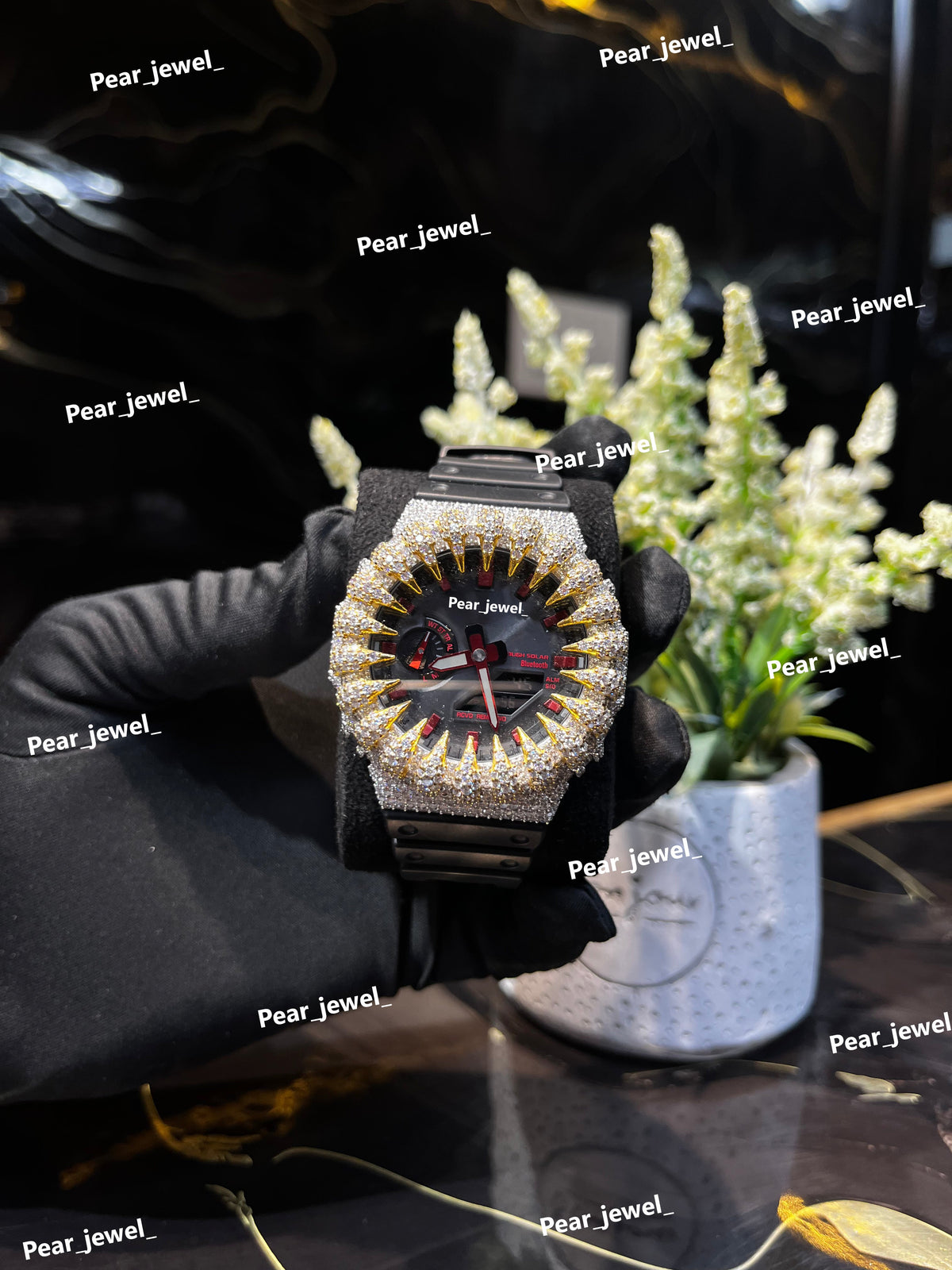 Iced Out Analog-Digital Wrist Watch VVS Moissanite Diamond Premium Watch