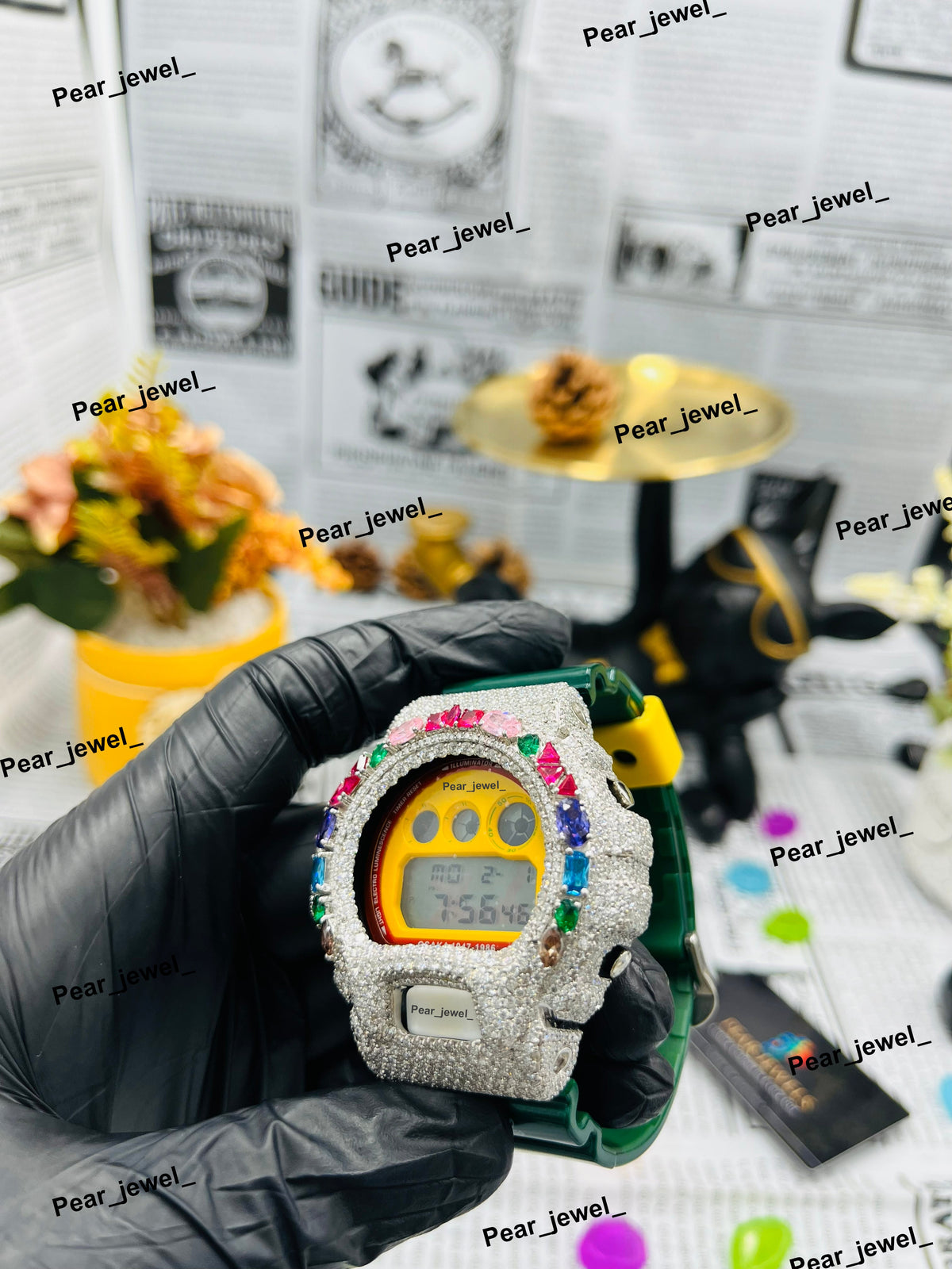 Iced Out Digital Watch With VVS moissanite Diamond Bezel Wrist Watch