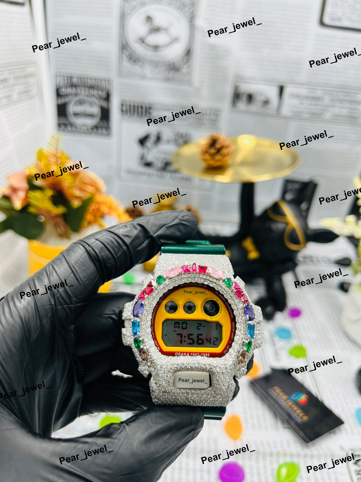 Iced Out Digital Watch With VVS moissanite Diamond Bezel Wrist Watch