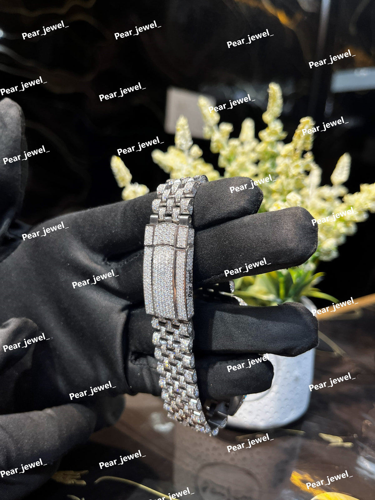 Iced Out Moissanite Diamond Watch Stainless Steel Roman Dial Wrist Watch