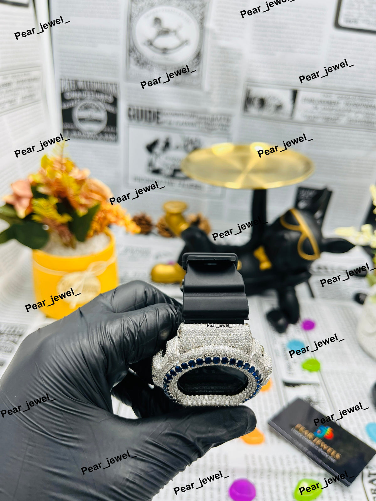 Iced Out Moissanite Diamond Digital Watch Black Rubber Band Desginer Bezel Men Watch
