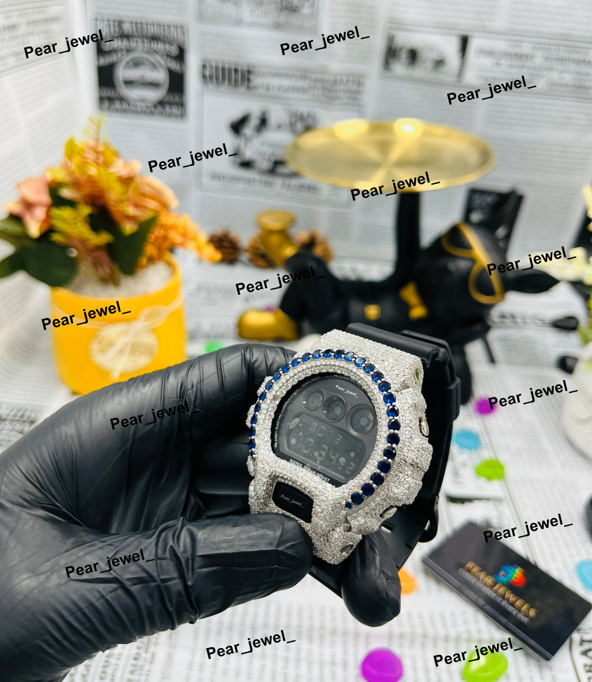 Iced Out Moissanite Diamond Digital Watch Black Rubber Band Desginer Bezel Men Watch