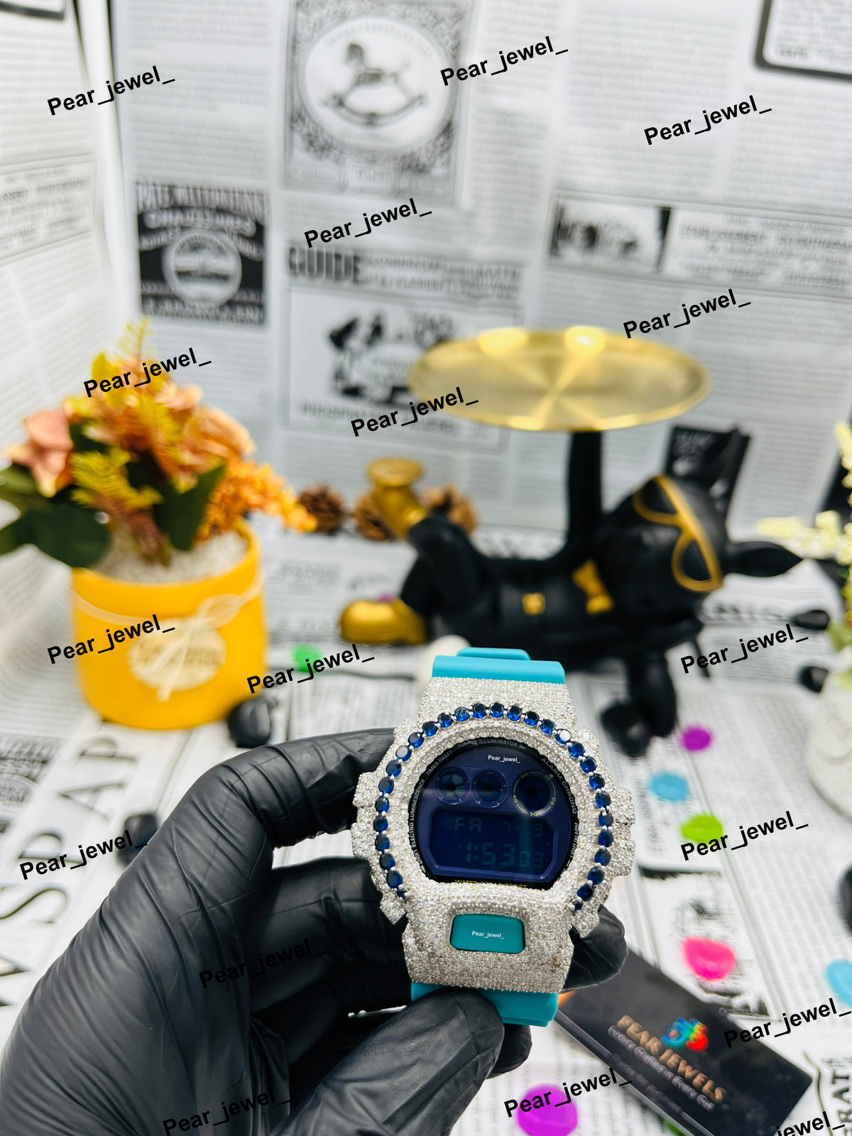 Iced Out Digital Watch With Moissanite Diamond Look Bling HipHop Wrist Watch