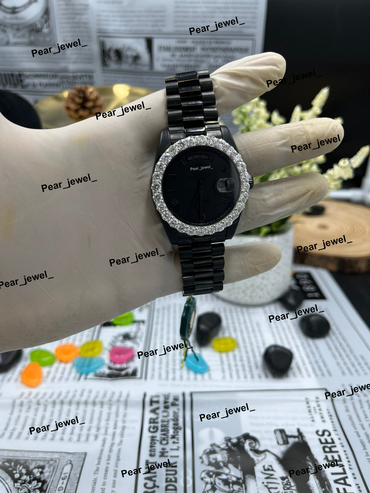 Iced Out VVS Moissanite Diamond Look Bezel Stainless Steel Wrist Watch