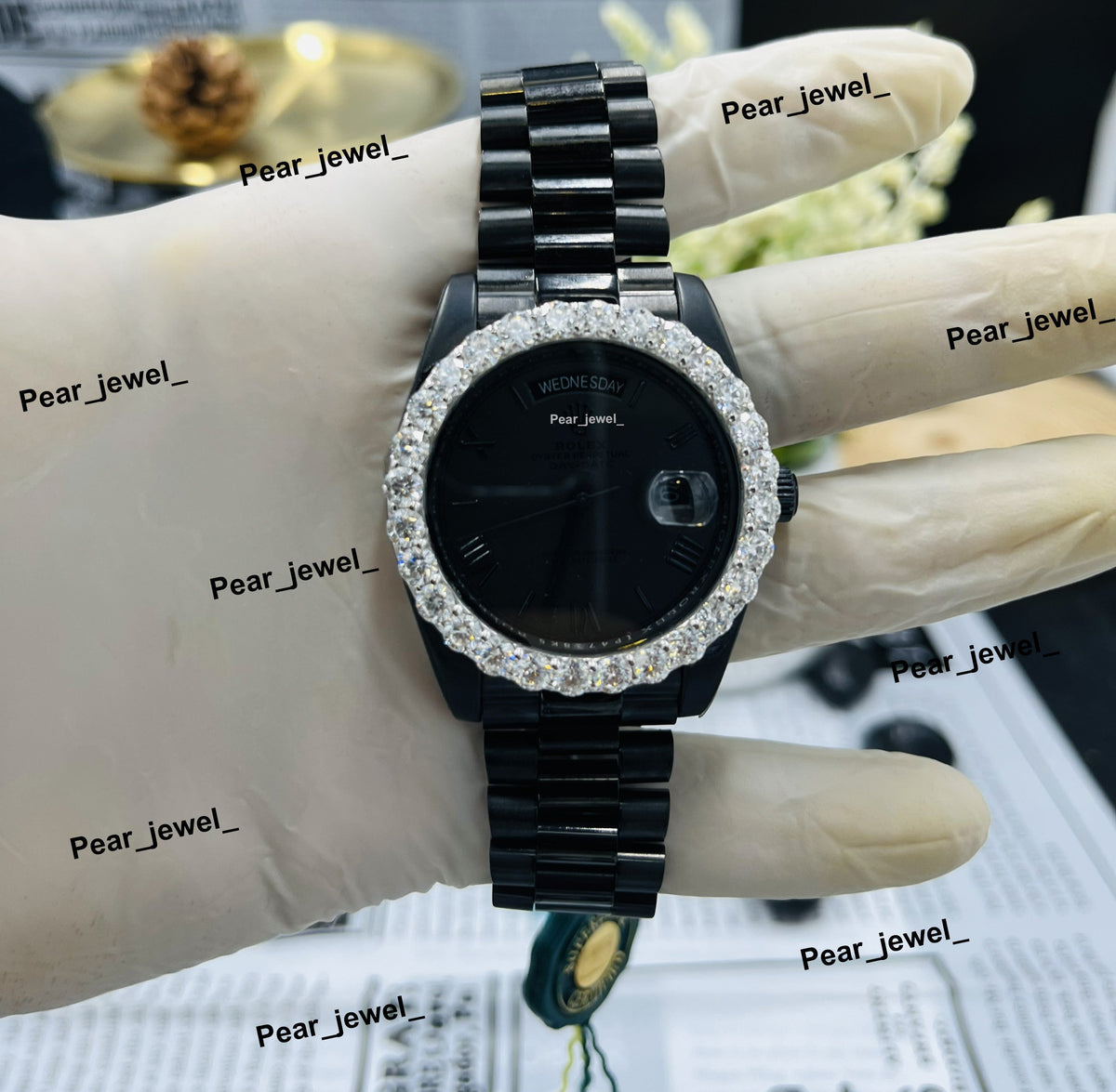 Iced Out VVS Moissanite Diamond Look Bezel Stainless Steel Wrist Watch
