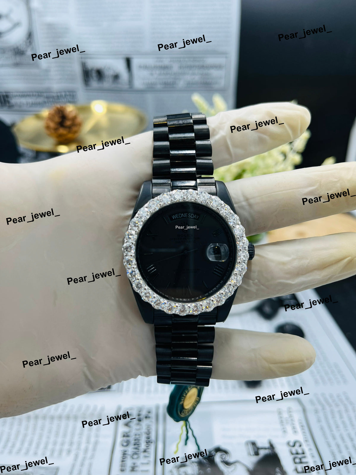 Iced Out VVS Moissanite Diamond Look Bezel Stainless Steel Wrist Watch