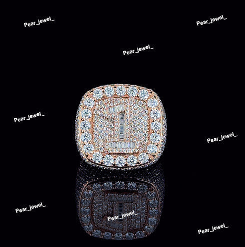 Square Halo Ring With 925 Silver Iced Out Moissanite Diamond Number Ring