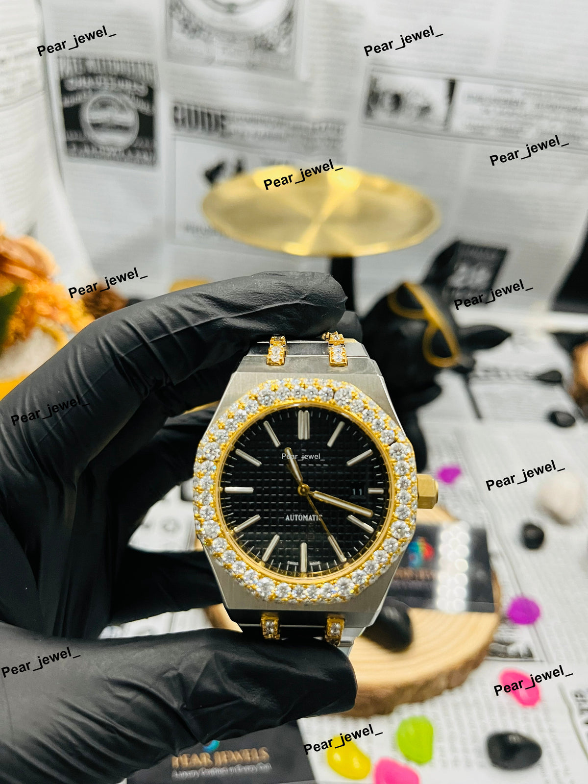 VVS Moissanite Diamond Iced Out Automatic Stainless Steel Black Dial Watch