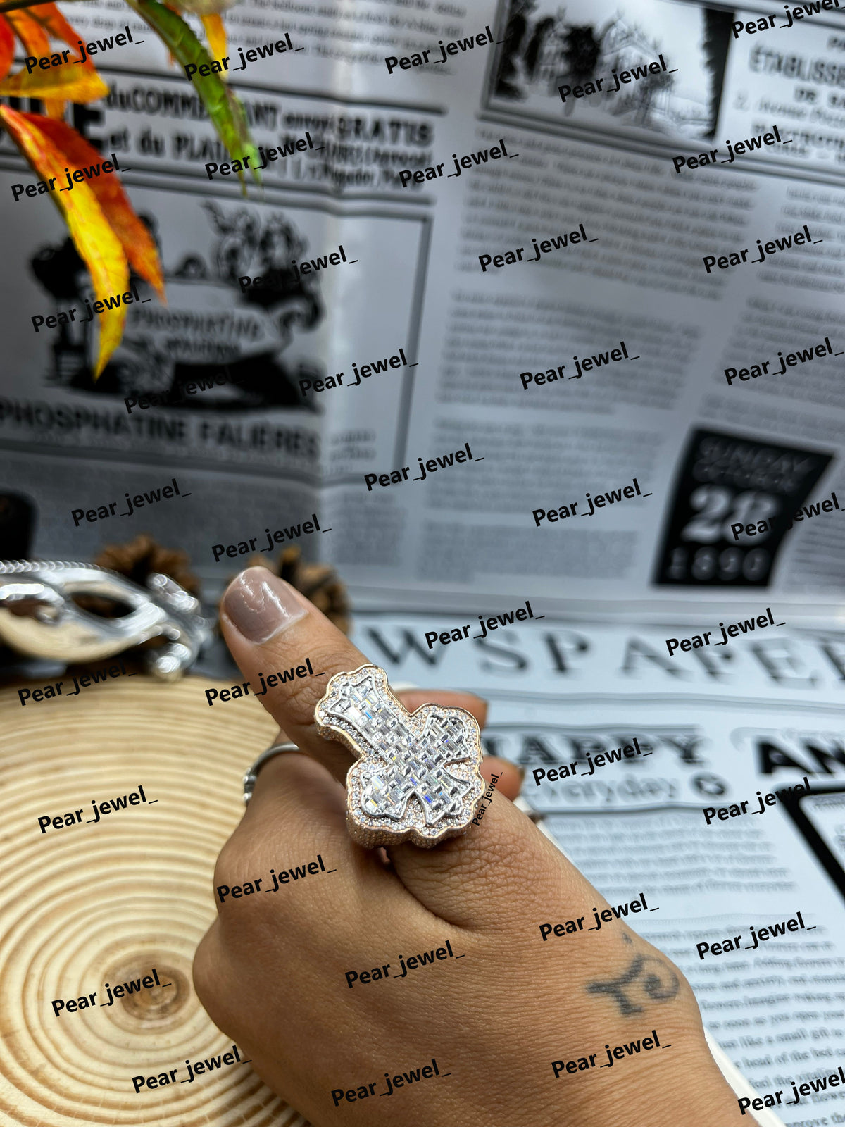 Iced Out Cross Ring Moissanite Diamond Look HipHop Bling Statement Ring