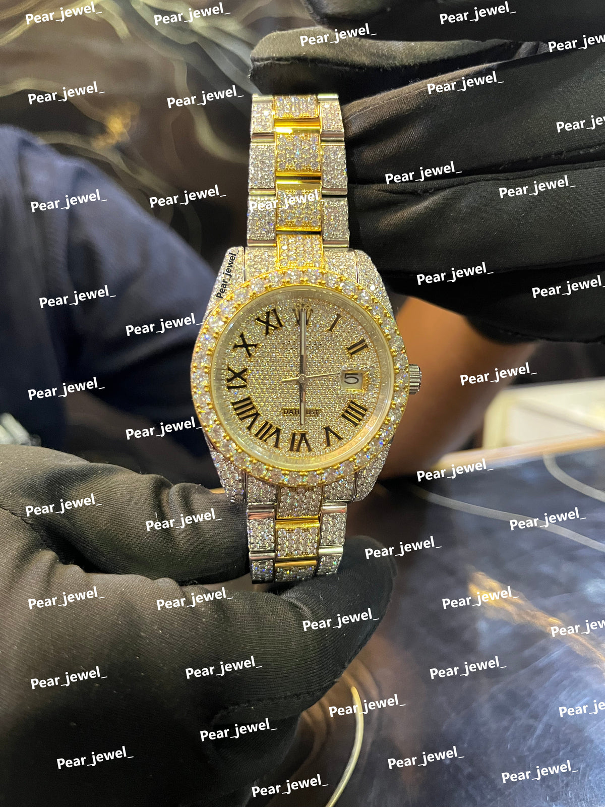 Iced Out Moissanite Diamond Watch Stainless Steel Roman Dial Luxury Bling Wrist Watch