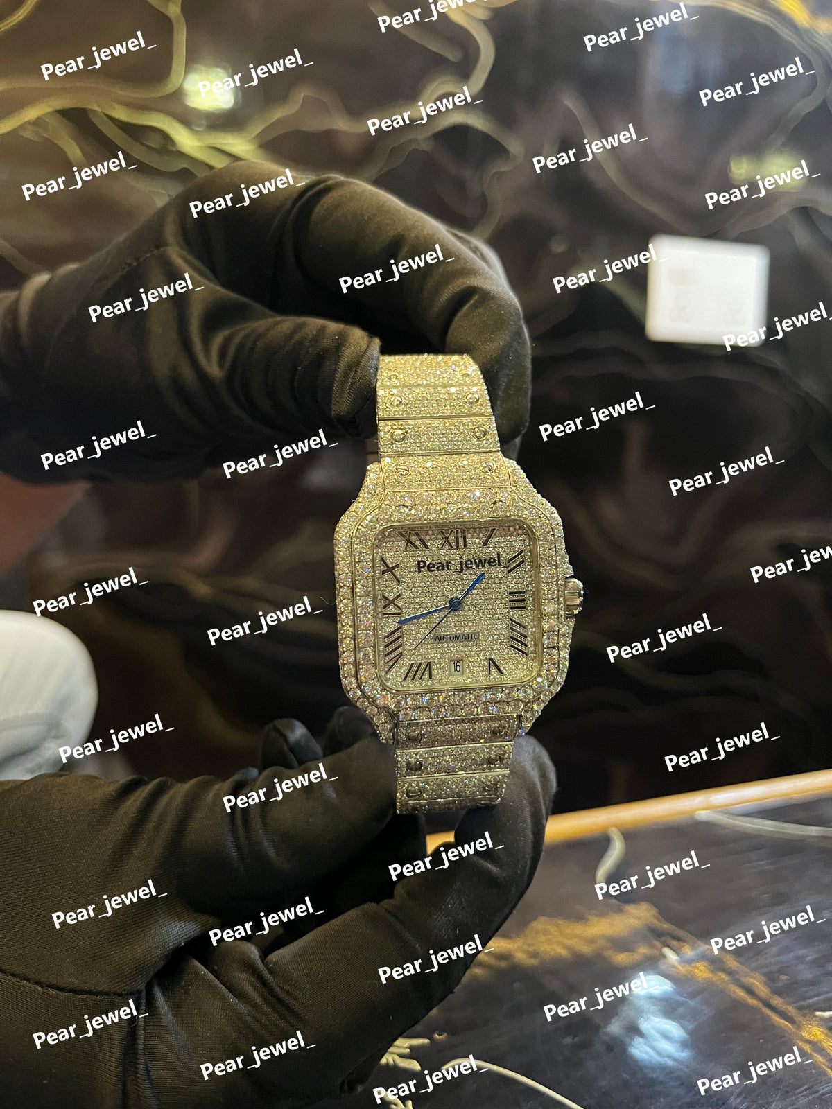 Iced Out Stainless Steel with Roman Dial Diamond Watch