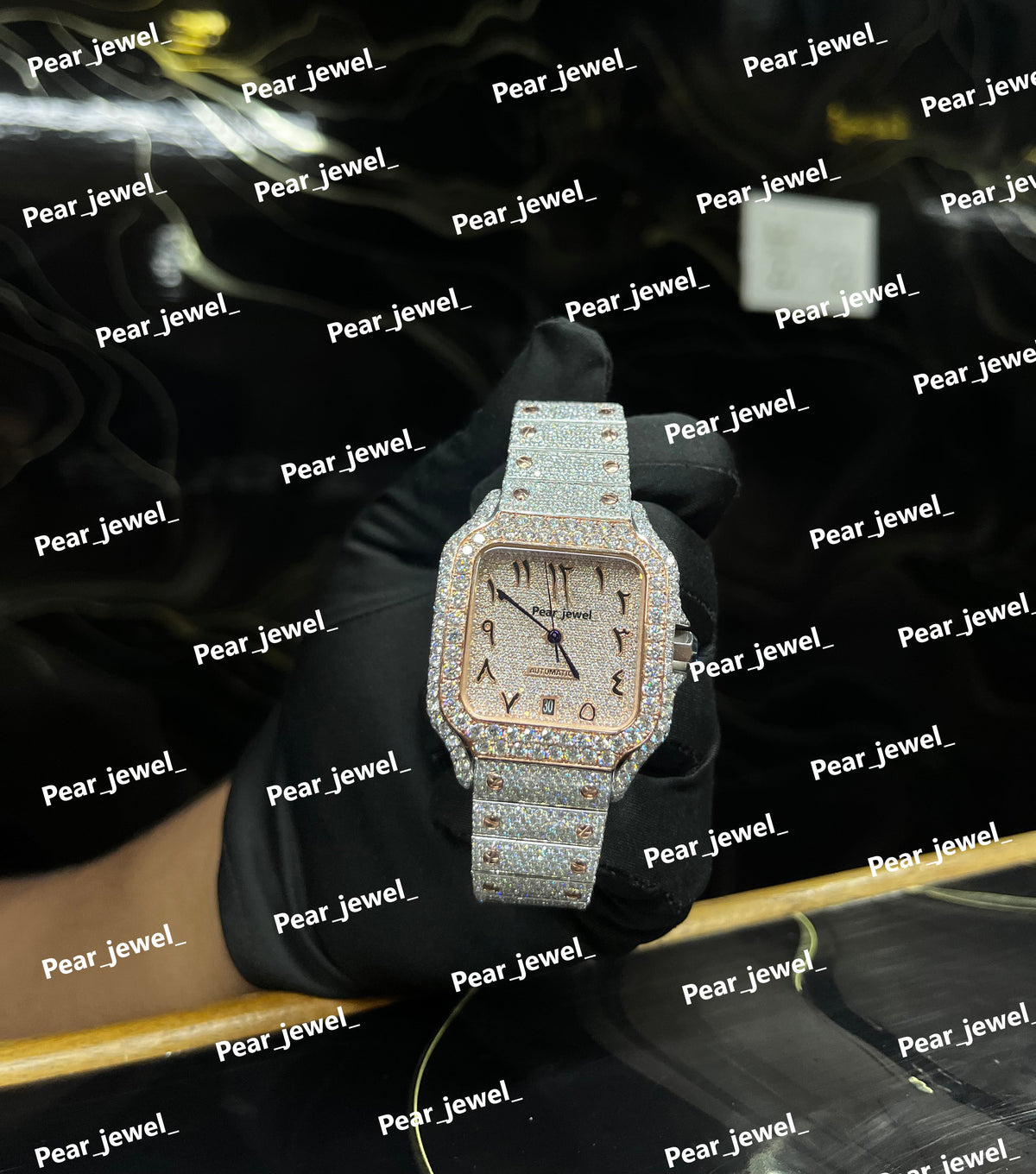 Iced Out Stainless Steel Square Dial Watch Moissanite Diamond Hip Hop Style
