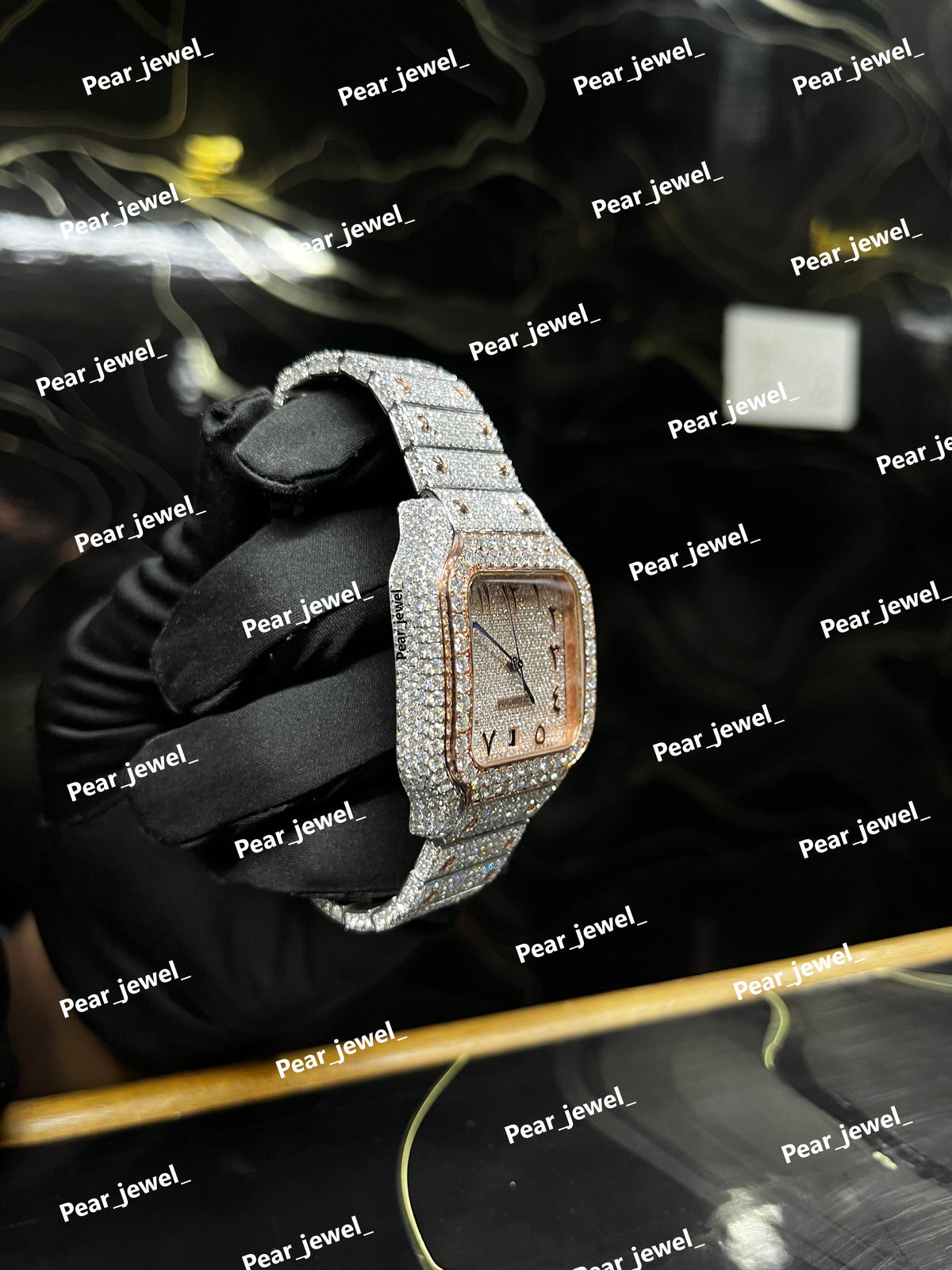 Iced Out Stainless Steel Square Dial Watch Moissanite Diamond Hip Hop Style