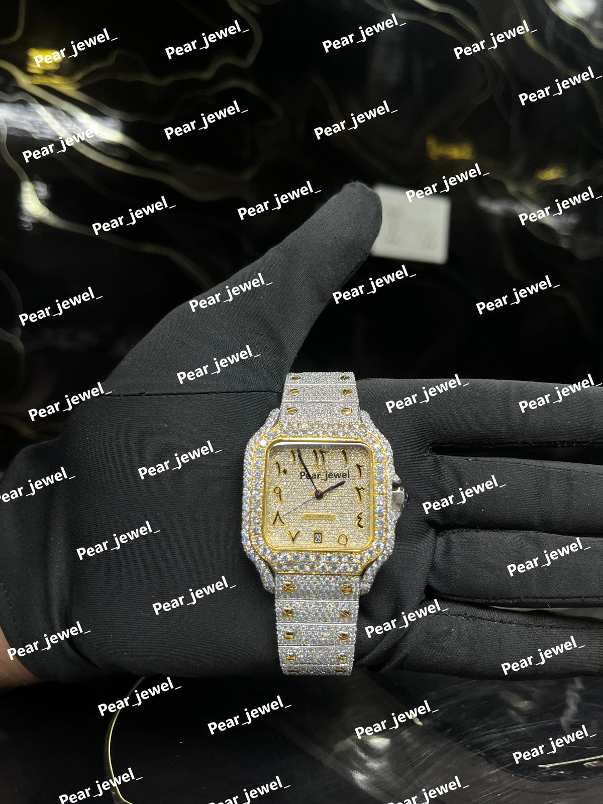 VVS Moissanite Diamond Iced Out Arabic Dial Wrist Watch