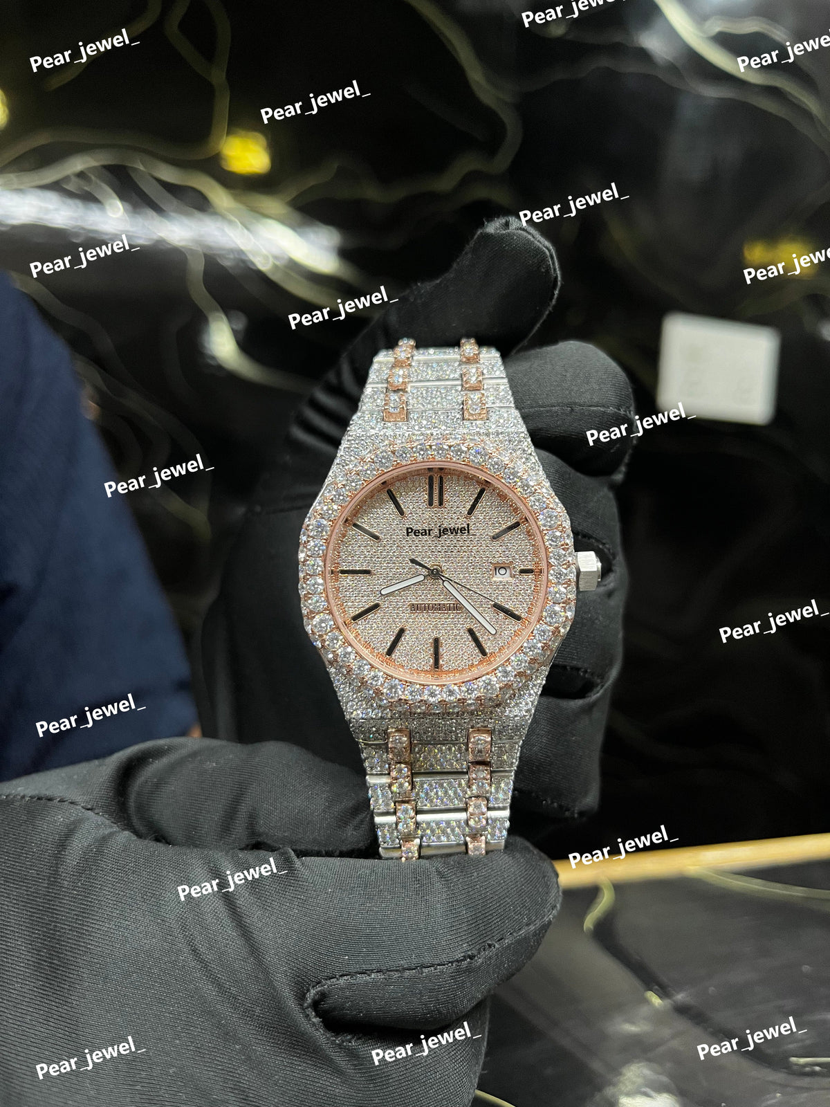 Iced Out Stainless Steel Watch VVS Moissanite Diamond Automatic Wrist Watch