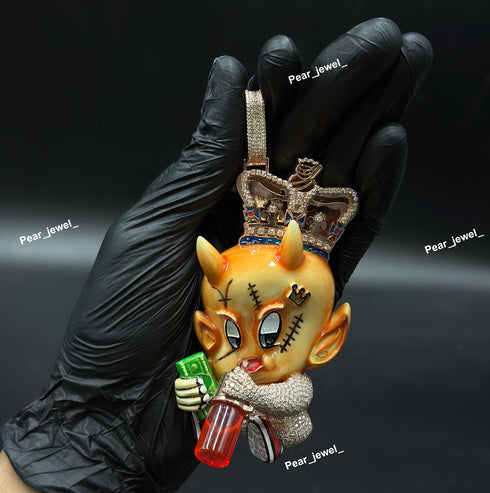 Iced Out Cartoon Devil Pendant In 925 Silver Moissanite Diamond