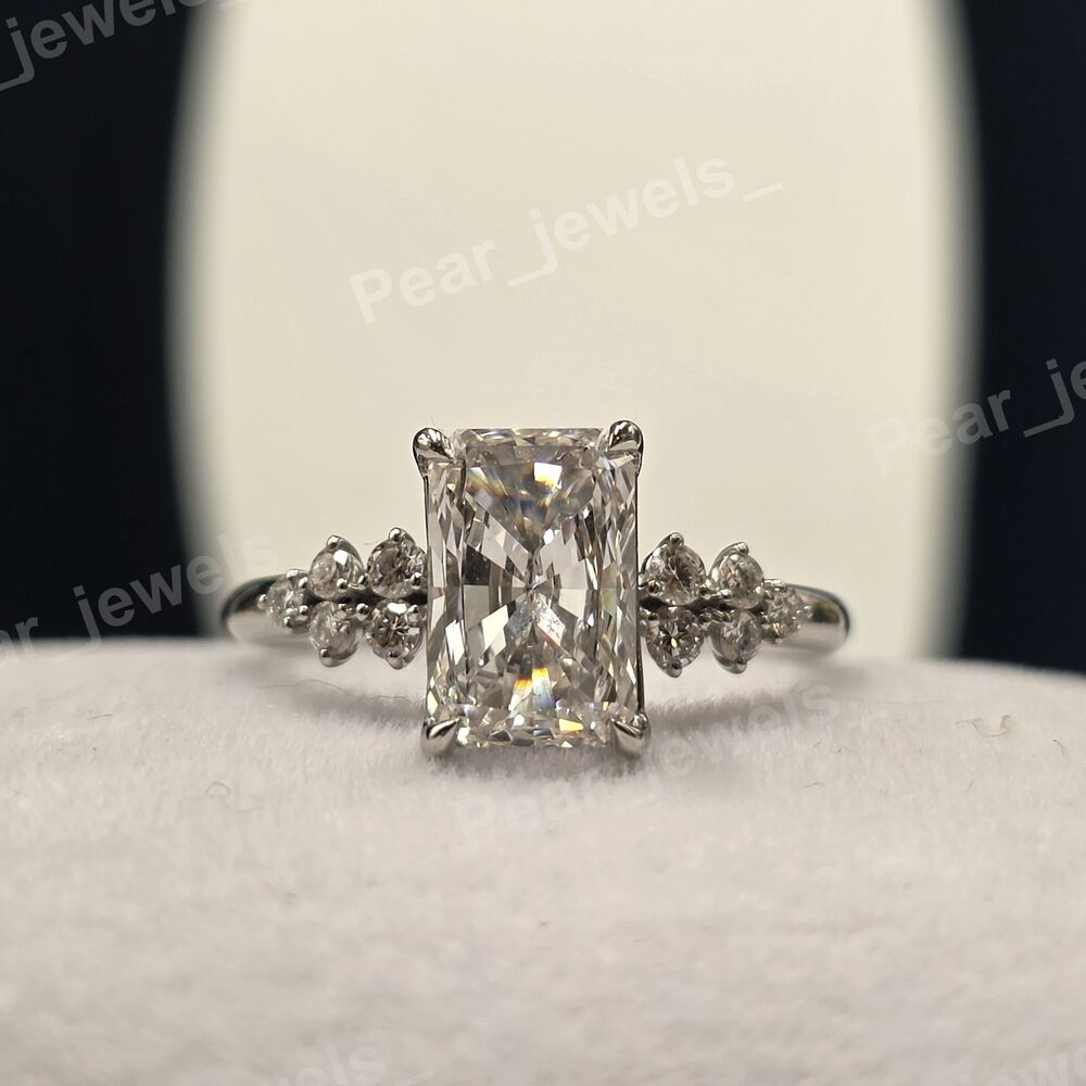 2.47 Ct Radiant Cut VVS Moissanite Diamond 925 Sterling Silver Engagement Ring