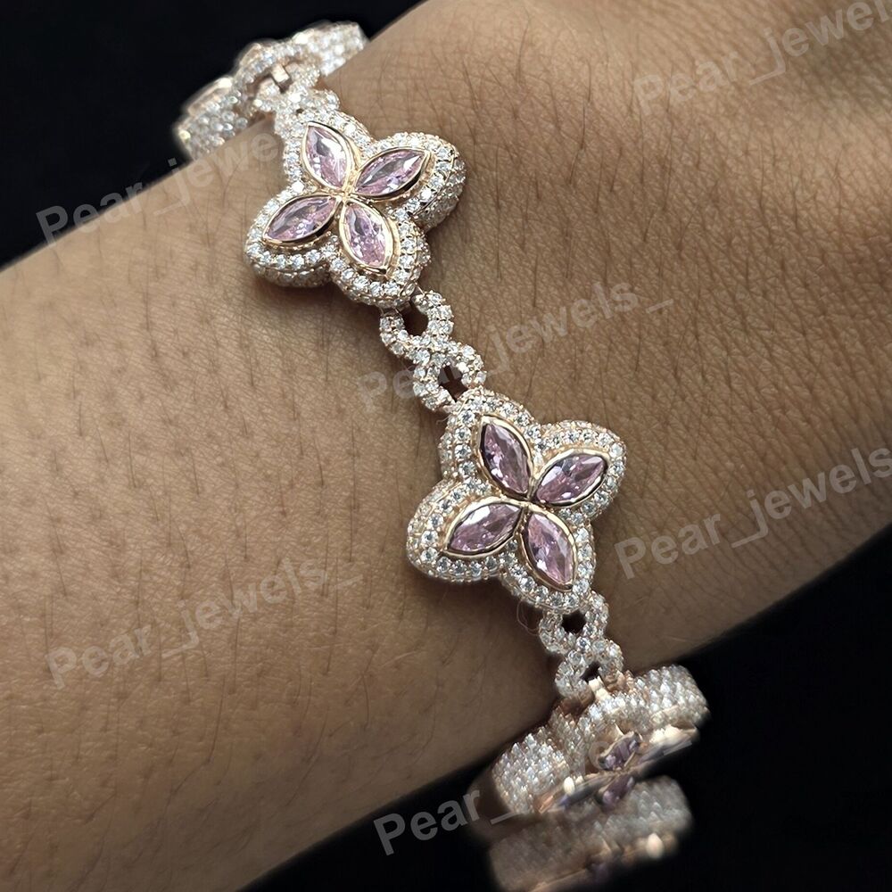 Iced Out Infinity And Floral Design 925 Sterling Silver VVS Moissanite Unisex Wear Bracelet