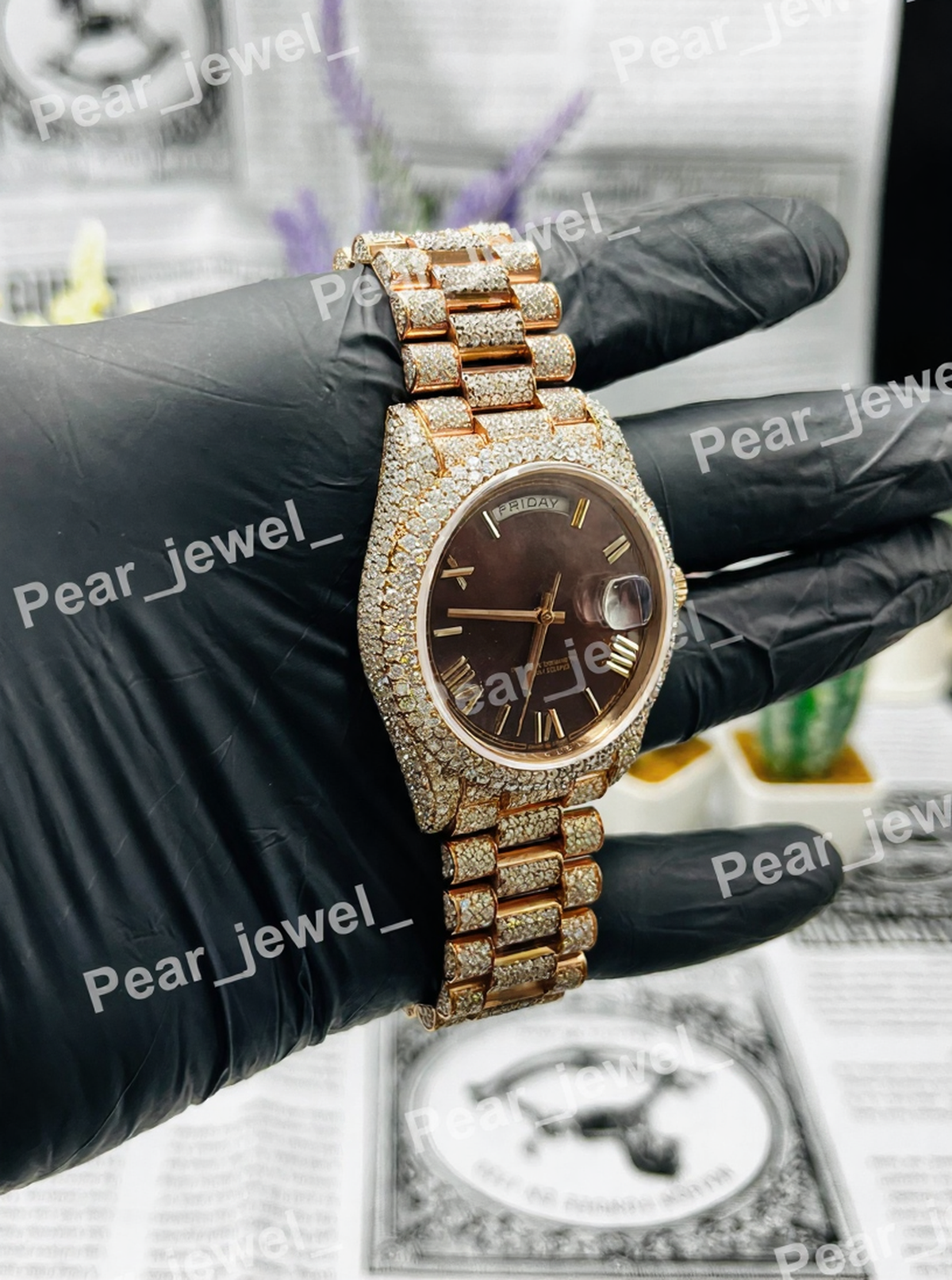 VVS Moissanite Diamond Iced Out Roman Case Dial Stainless Steel Watch
