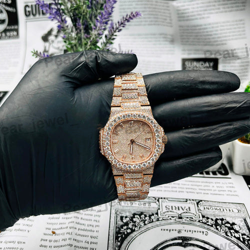 Iced Out VVS Moissanite Diamond Bust Dow Wrist Watch For Unisex