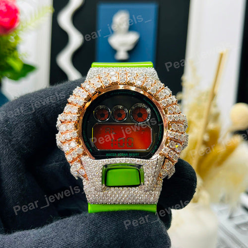 VVS Moissanite Diamond Unique Design In Bezel Wrist Watch With Rubber Band