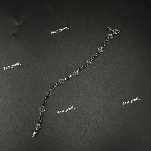 Black Accent Iced Out Clover Tennis Bracelet VVS moissanite Diamond Jewelry