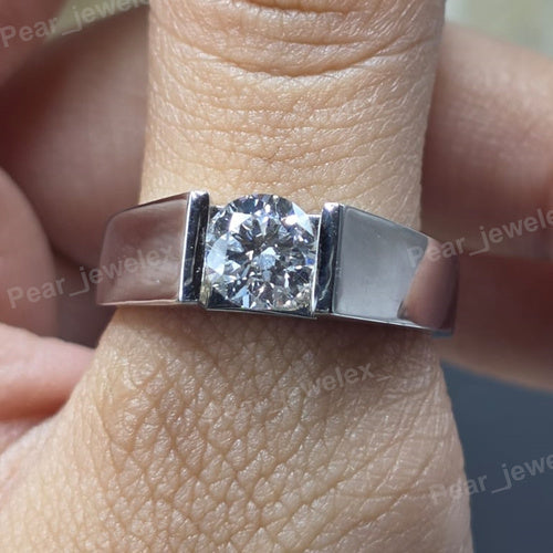 Round Cut Moissanite Diamond Ring Iced Out 925 Sterling Silver Men Engagement Band