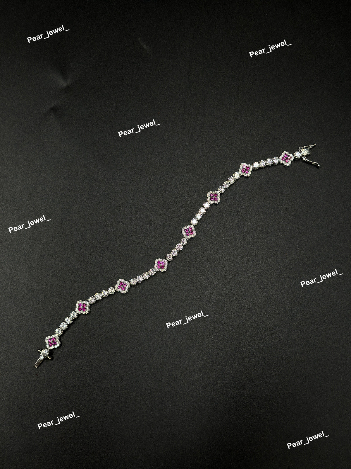 Pink Accent Iced Out Clover Tennis Bracelet VVS moissanite Diamond Jewelry