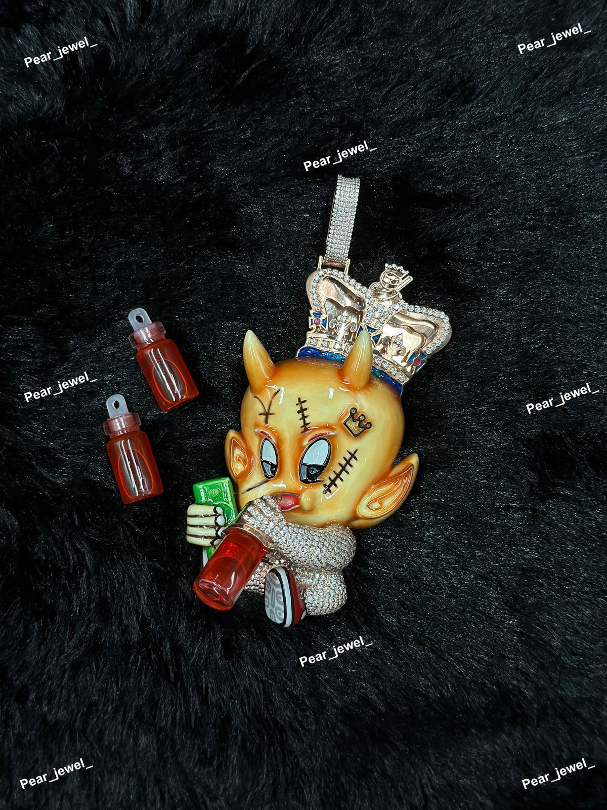 Iced Out Cartoon Devil Pendant In 925 Silver Moissanite Diamond