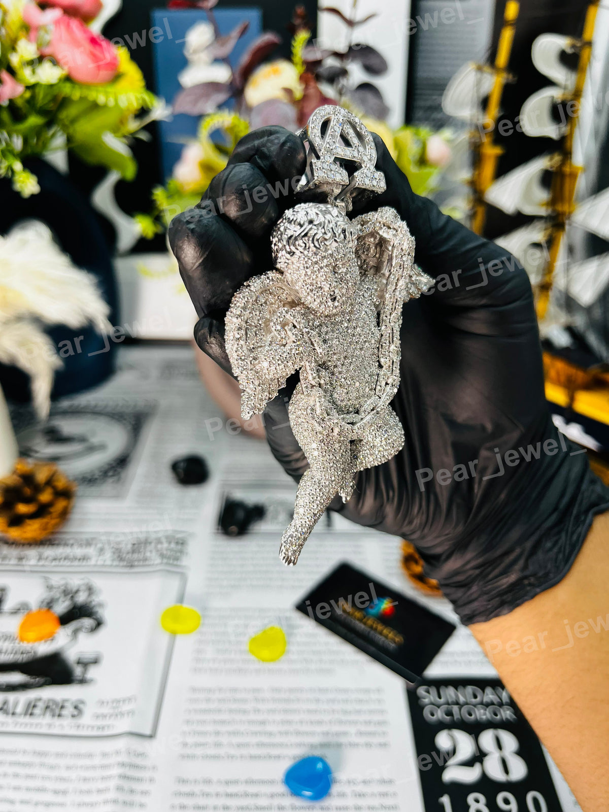 Iced Out Angel Pendant Moissanite Diamond Cherub Pendant Hip Hop Custom Letter Bail
