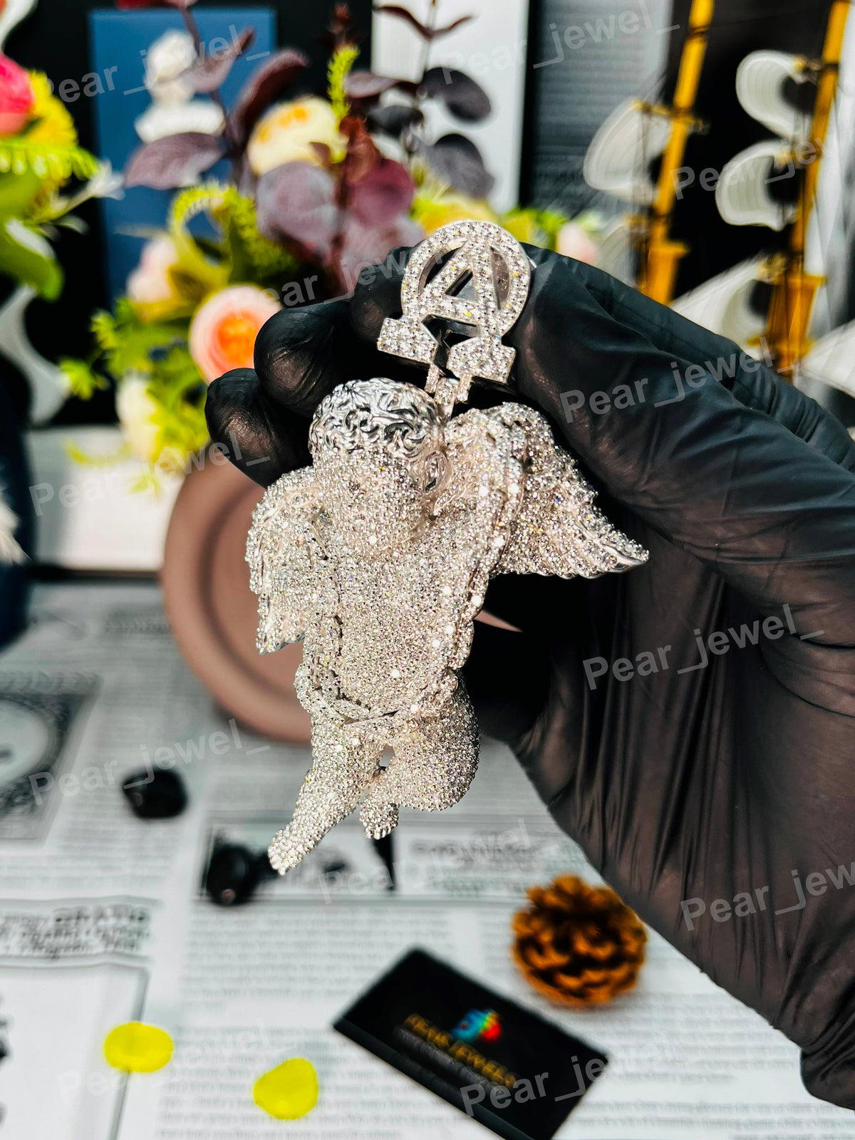 Iced Out Angel Pendant Moissanite Diamond Cherub Pendant Hip Hop Custom Letter Bail