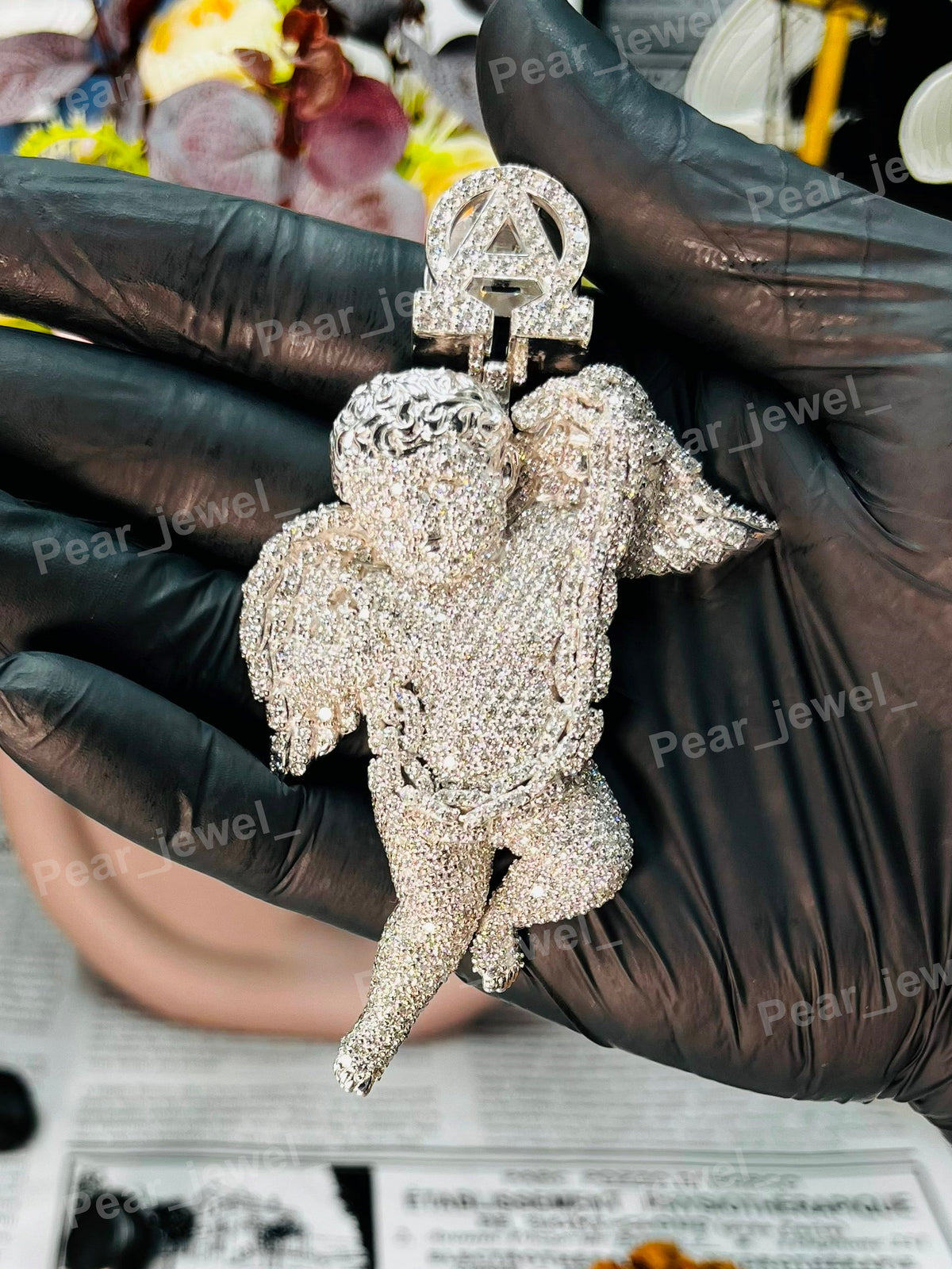 Iced Out Angel Pendant Moissanite Diamond Cherub Pendant Hip Hop Custom Letter Bail